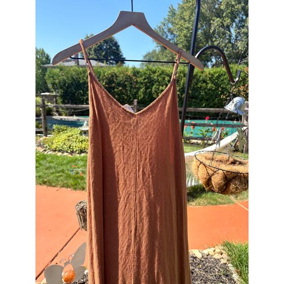 By Together Tan Trapeze Swing Midi Dress S/M Boho Minimalist - Picture 6 of 10